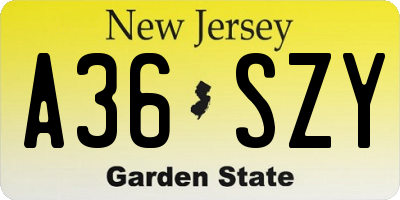 NJ license plate A36SZY