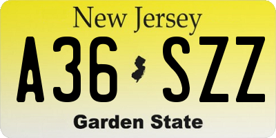 NJ license plate A36SZZ