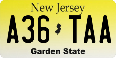 NJ license plate A36TAA