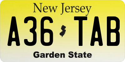 NJ license plate A36TAB