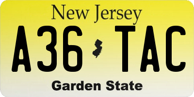 NJ license plate A36TAC