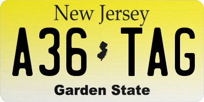 NJ license plate A36TAG