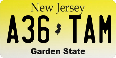 NJ license plate A36TAM