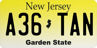 NJ license plate A36TAN