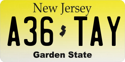 NJ license plate A36TAY