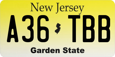 NJ license plate A36TBB