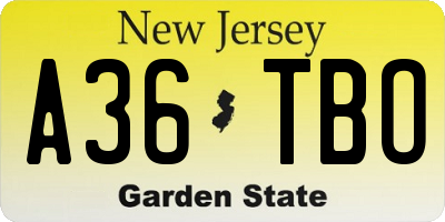 NJ license plate A36TBO