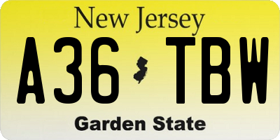 NJ license plate A36TBW