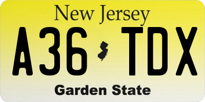 NJ license plate A36TDX