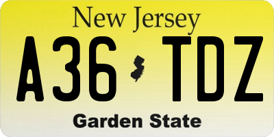NJ license plate A36TDZ
