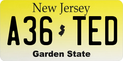 NJ license plate A36TED