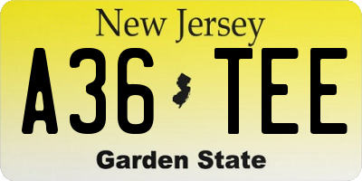 NJ license plate A36TEE