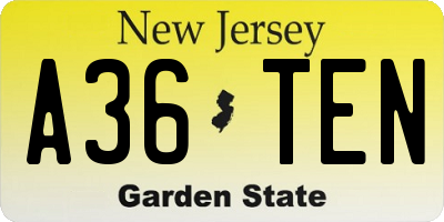NJ license plate A36TEN