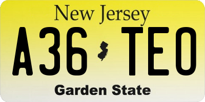 NJ license plate A36TEO