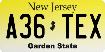 NJ license plate A36TEX