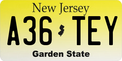 NJ license plate A36TEY