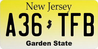 NJ license plate A36TFB