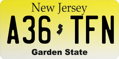 NJ license plate A36TFN