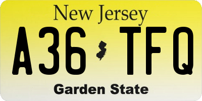 NJ license plate A36TFQ
