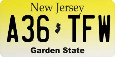 NJ license plate A36TFW