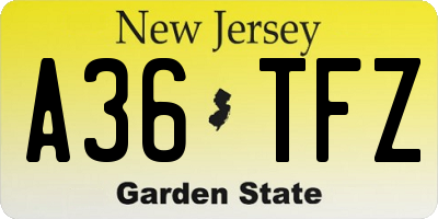 NJ license plate A36TFZ