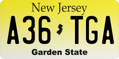 NJ license plate A36TGA