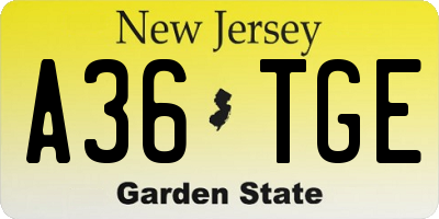 NJ license plate A36TGE