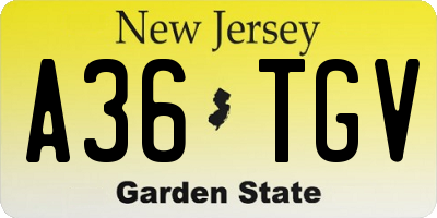NJ license plate A36TGV