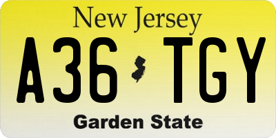 NJ license plate A36TGY