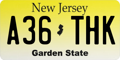 NJ license plate A36THK