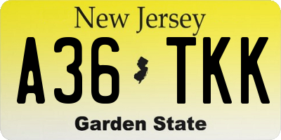 NJ license plate A36TKK