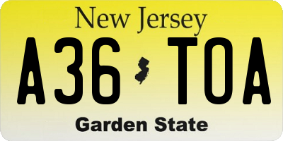 NJ license plate A36TOA