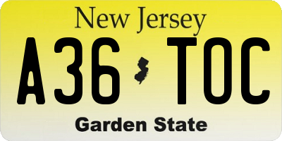 NJ license plate A36TOC