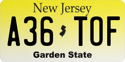 NJ license plate A36TOF