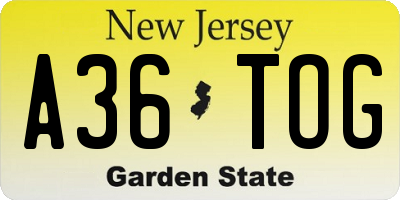 NJ license plate A36TOG