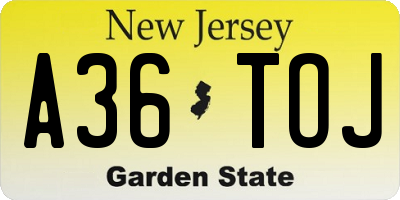 NJ license plate A36TOJ