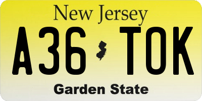 NJ license plate A36TOK