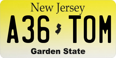 NJ license plate A36TOM