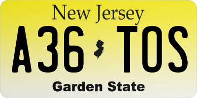 NJ license plate A36TOS