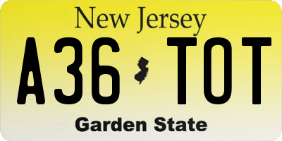 NJ license plate A36TOT