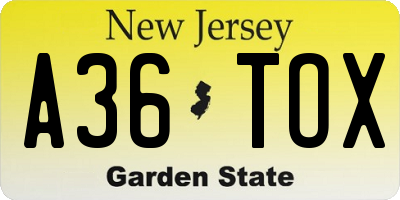 NJ license plate A36TOX