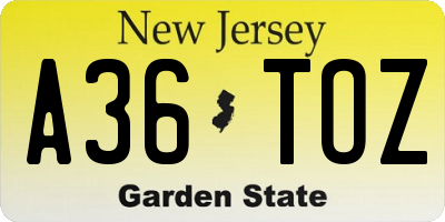 NJ license plate A36TOZ