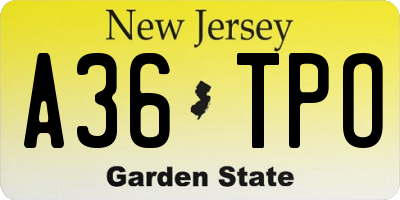NJ license plate A36TPO