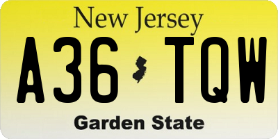 NJ license plate A36TQW