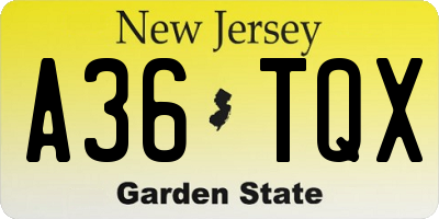 NJ license plate A36TQX