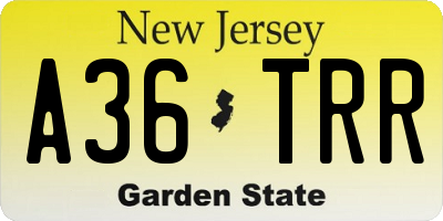 NJ license plate A36TRR
