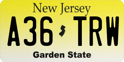 NJ license plate A36TRW