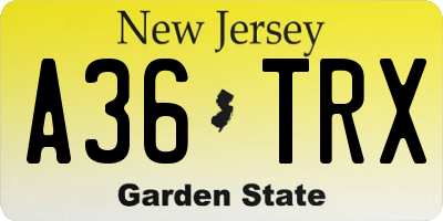 NJ license plate A36TRX
