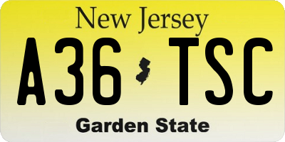 NJ license plate A36TSC