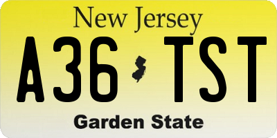 NJ license plate A36TST